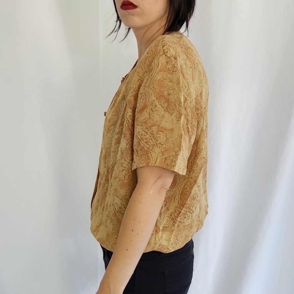 90s Sheer Yellow‎ Paisley Silk Blouse - Picture 2 of 5
